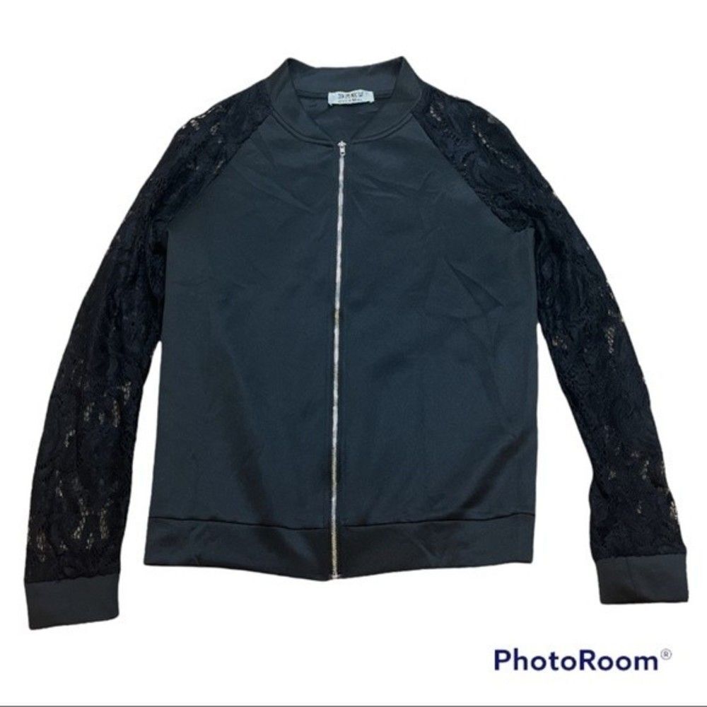 Overmal Black Lace Casual Zip Front Jacket Size Small